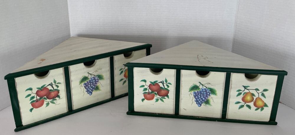 Princess House Fruit Vine Corner Wood Drawers Counter/ Wall w/2 Single Drawers